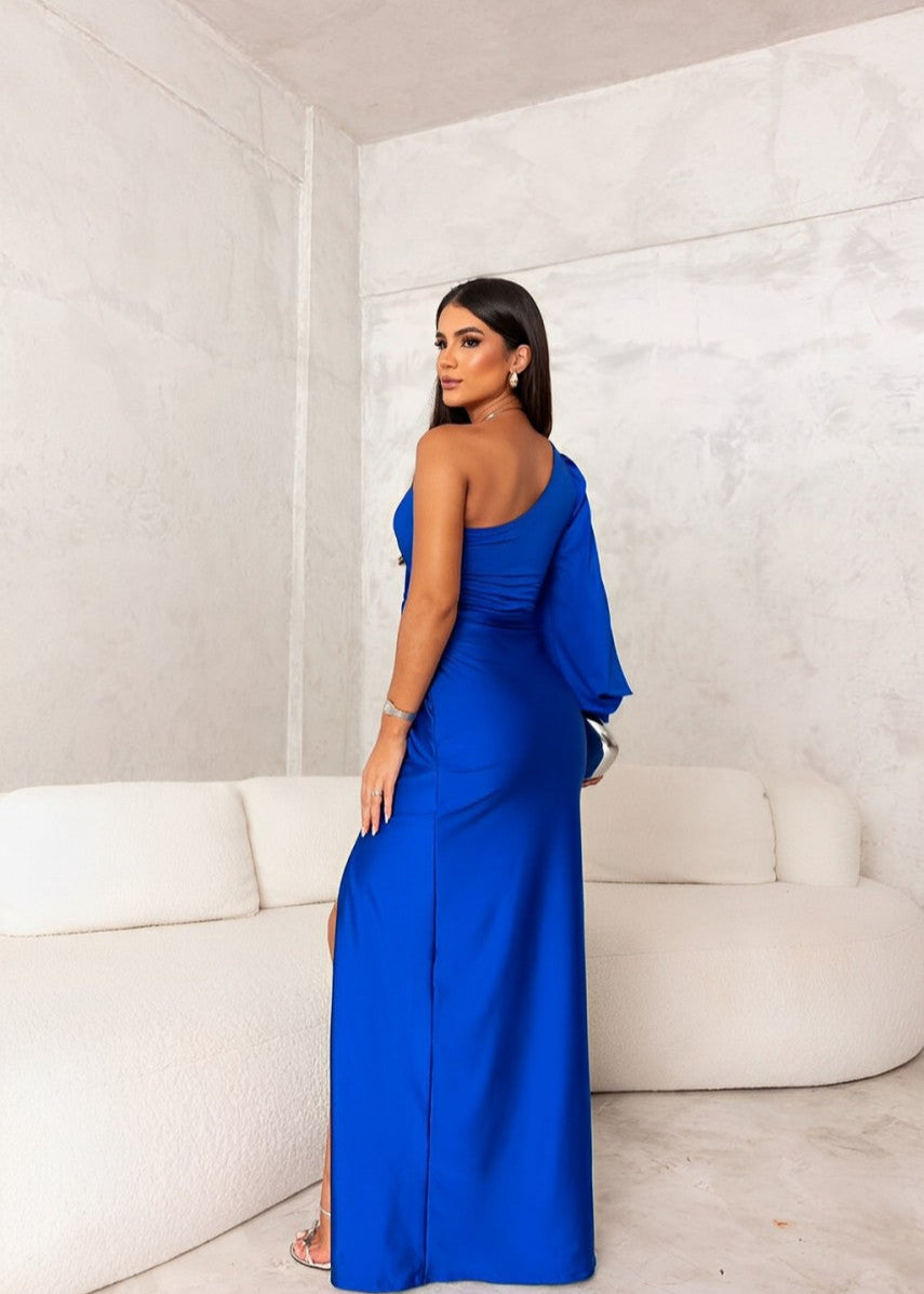 Asymmetric One Shoulder Satin Maxi Dress