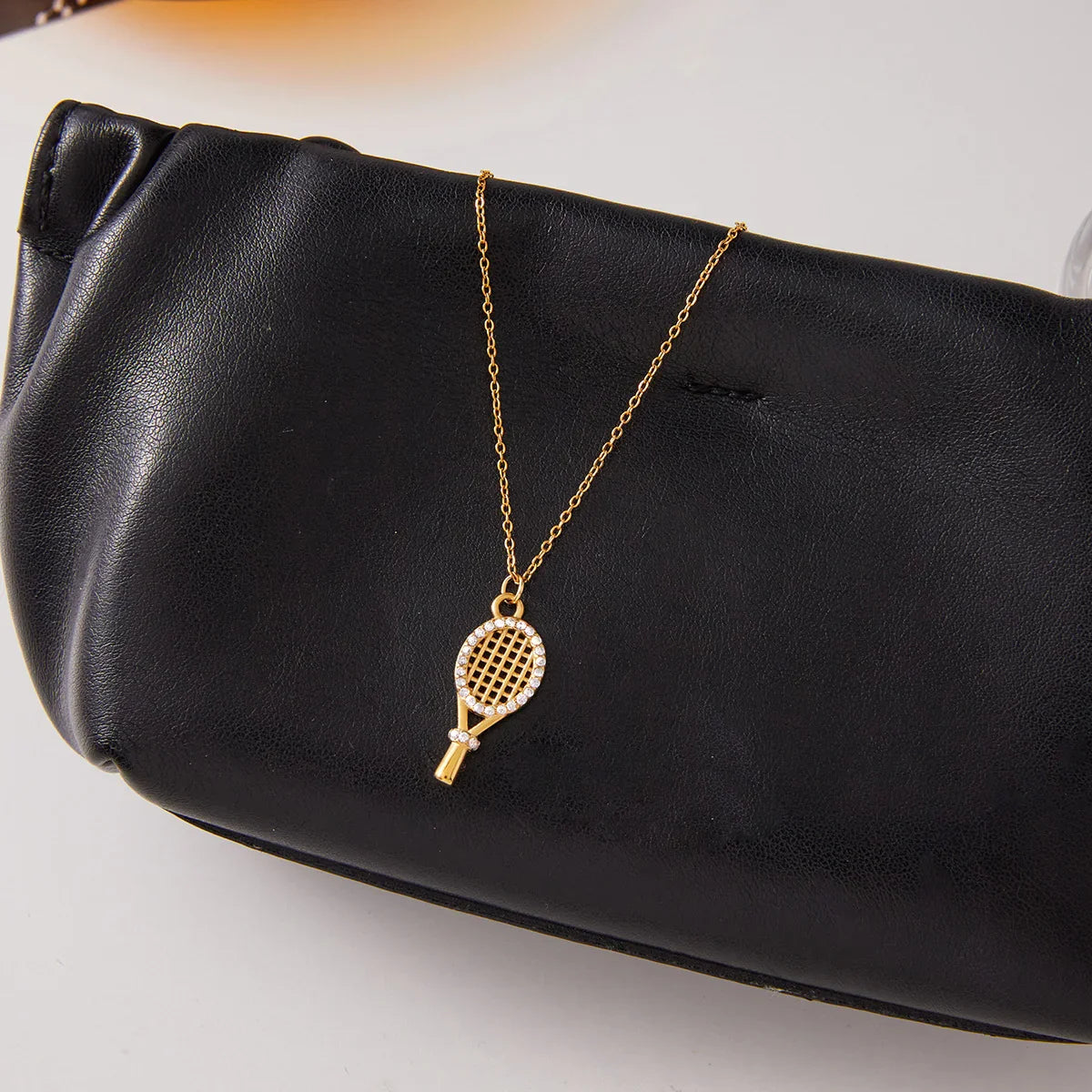 Gold Tennis Racket Pendant Necklace