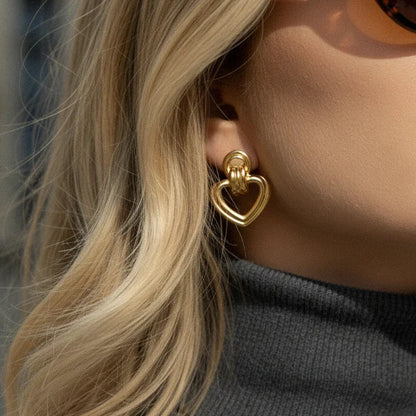 Gold Heart Drop Earrings