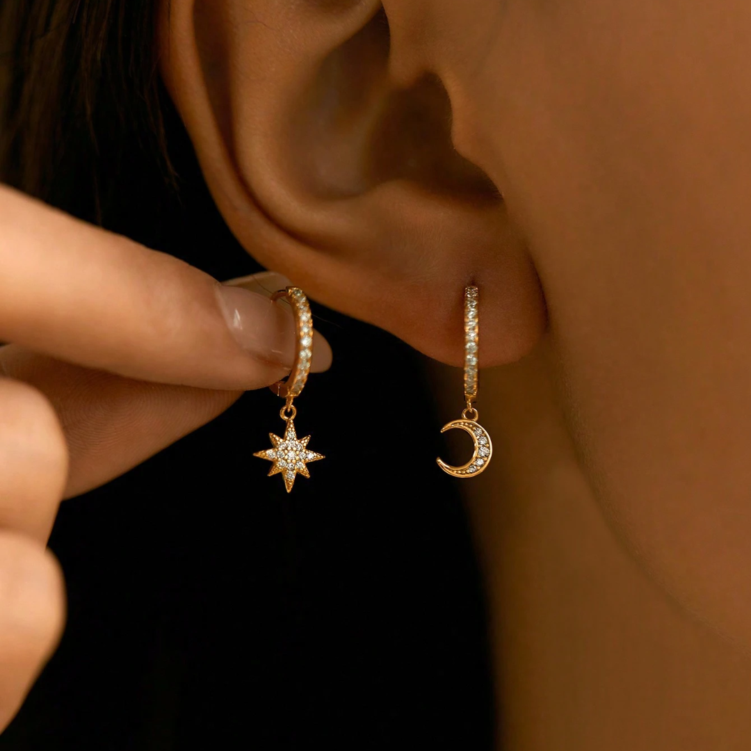 Celestial Star & Moon Hoop Earring Set