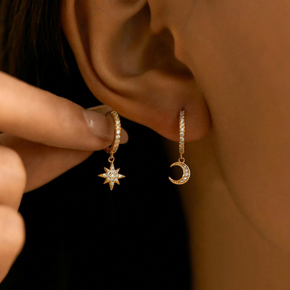 Celestial Star & Moon Hoop Earring Set