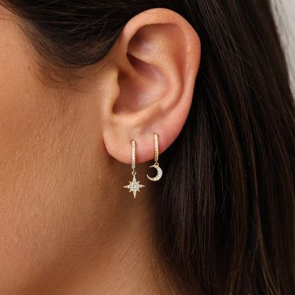 Celestial Star & Moon Hoop Earring Set