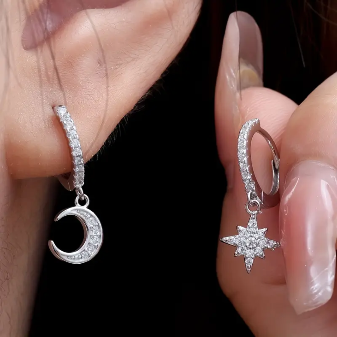 Celestial Star & Moon Hoop Earring Set