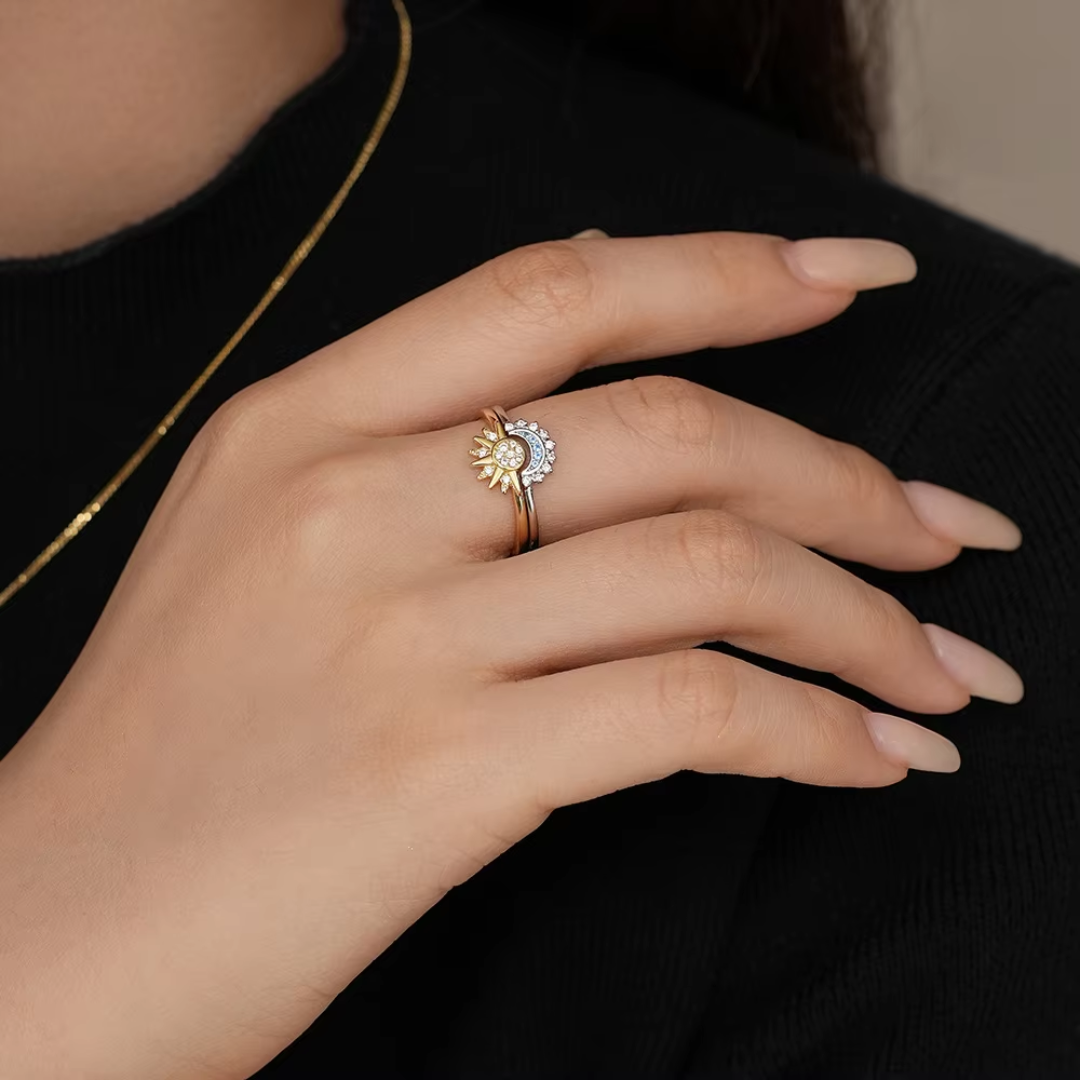 Celestial Sun & Moon Stackable Ring Set