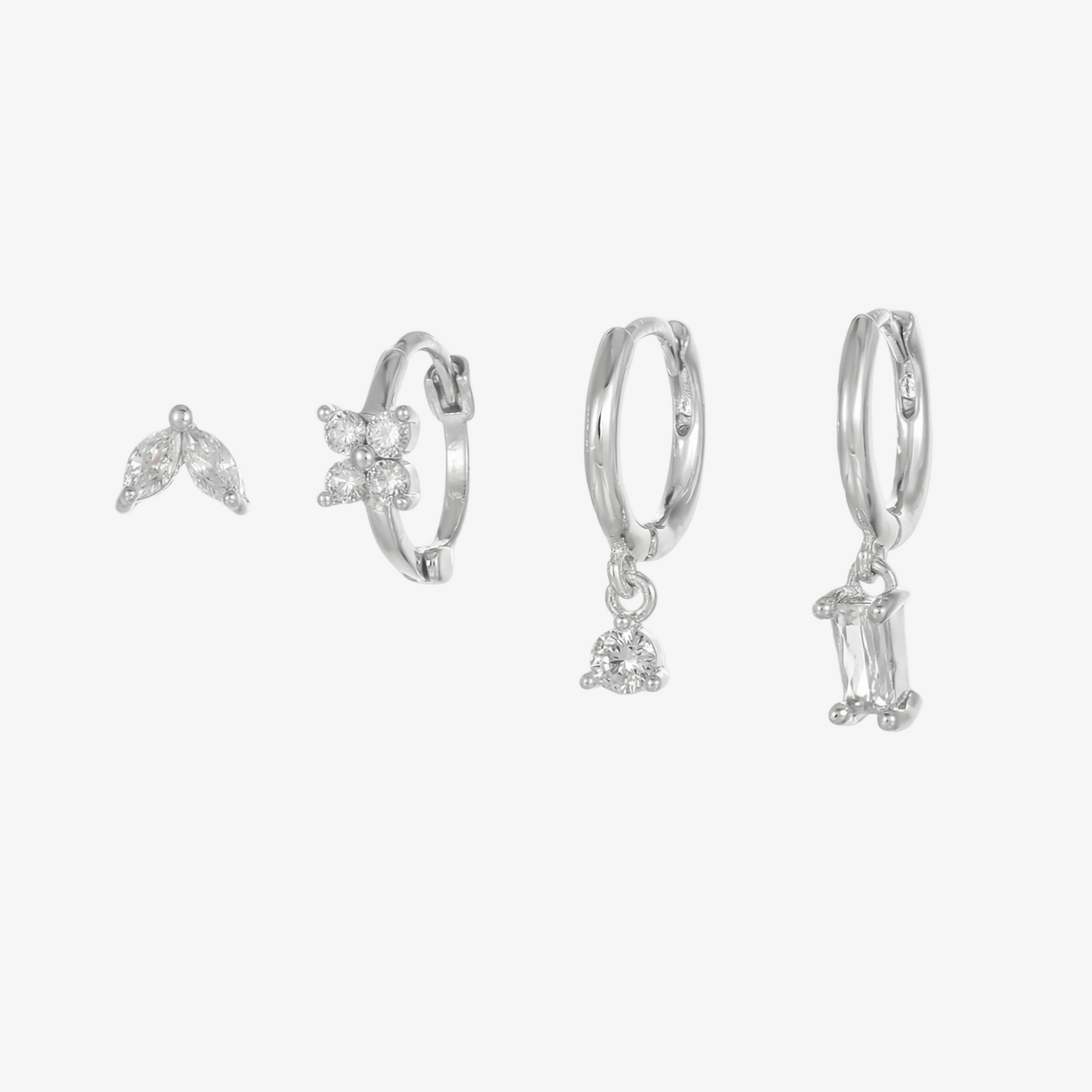 Crystal Flower Stud & Hoop Earrings Set