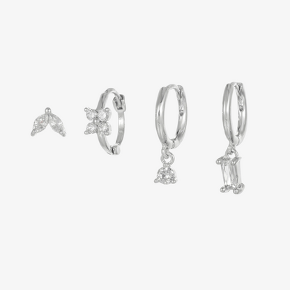 Crystal Flower Stud & Hoop Earrings Set