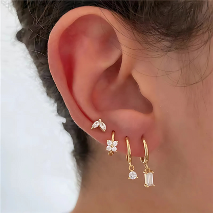 Crystal Flower Stud & Hoop Earrings Set
