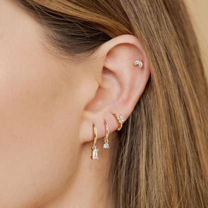 Crystal Flower Stud & Hoop Earrings Set