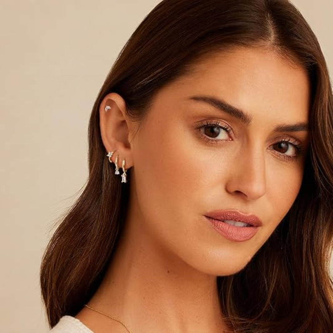 Crystal Flower Stud & Hoop Earrings Set