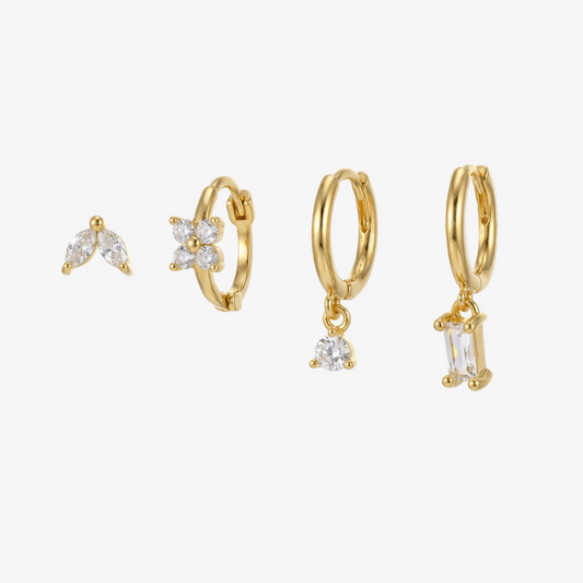 Crystal Flower Stud & Hoop Earrings Set