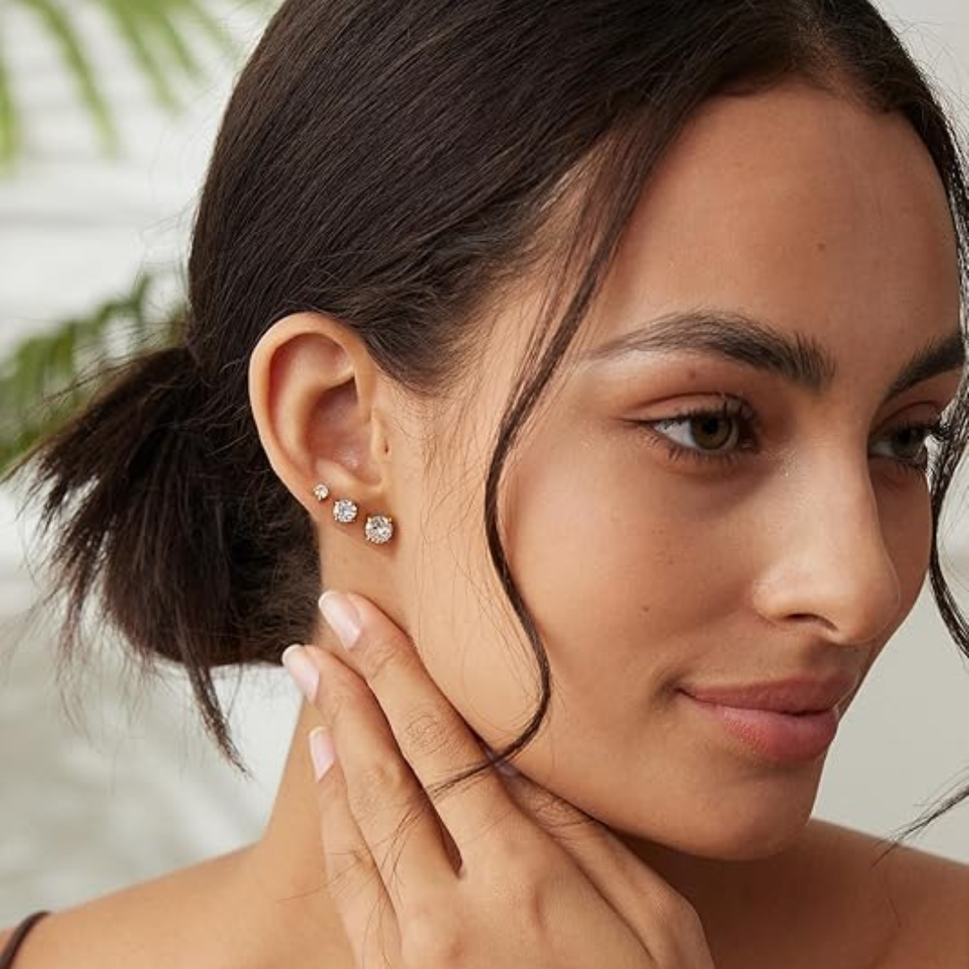 Cubic Zirconia Flat Back Stud Earrings Set