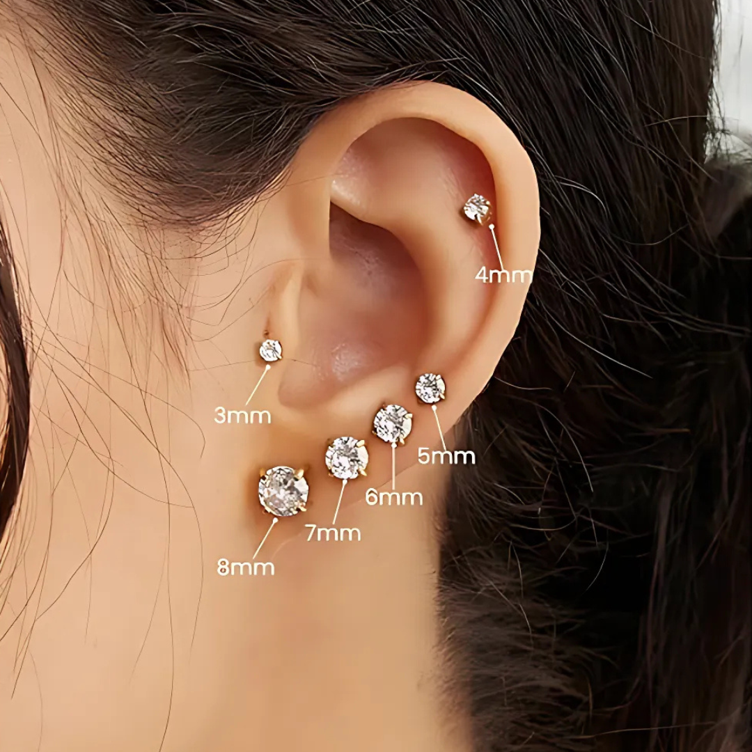 Cubic Zirconia Flat Back Stud Earrings Set