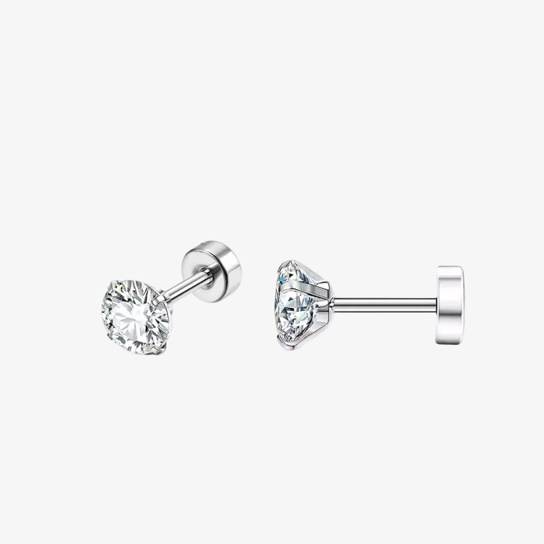 Cubic Zirconia Flat Back Stud Earrings Set