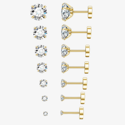 Cubic Zirconia Flat Back Stud Earrings Set