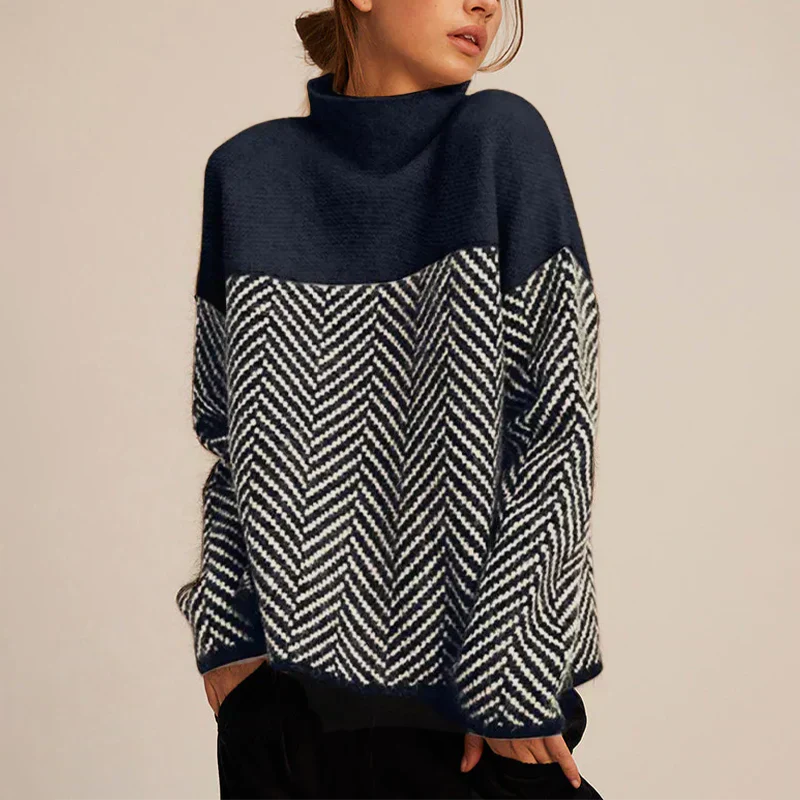 Herringbone Stand Collar Knit Sweater
