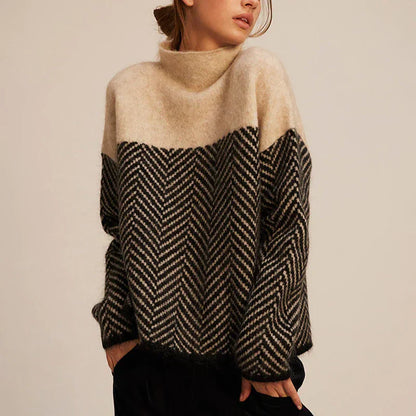 Herringbone Stand Collar Knit Sweater