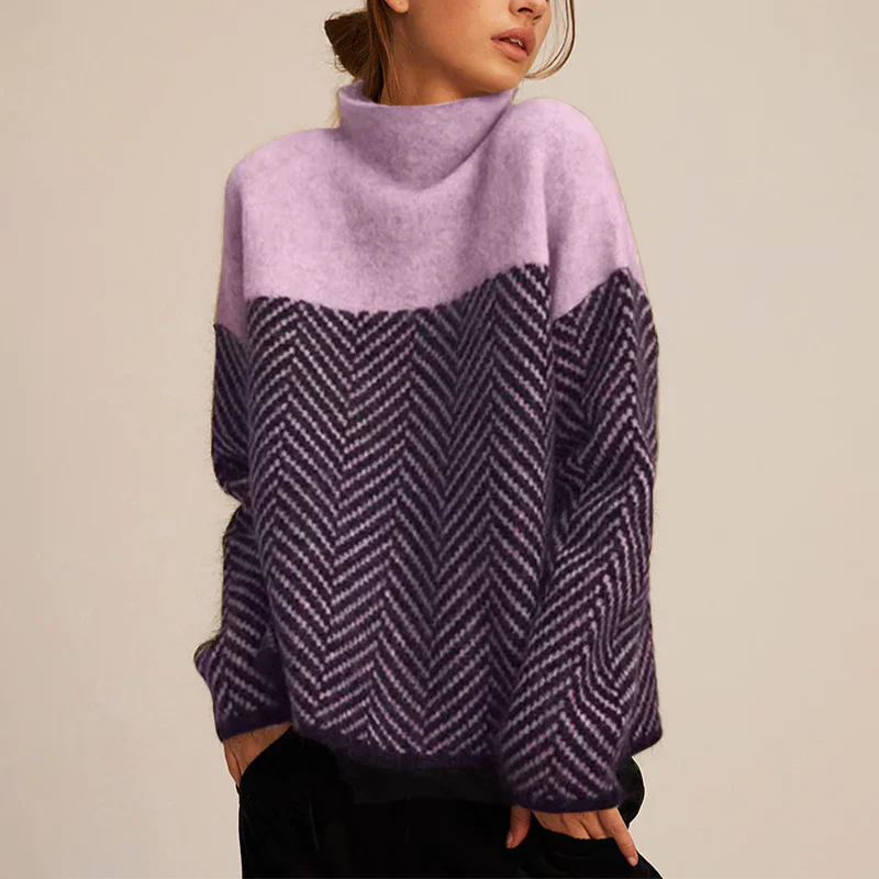 Herringbone Stand Collar Knit Sweater