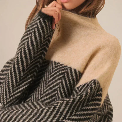 Herringbone Stand Collar Knit Sweater