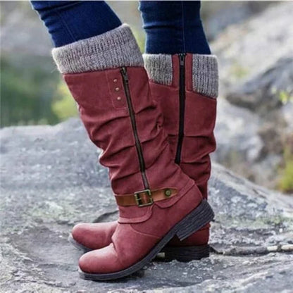 Knee High Buckle Knit Boots