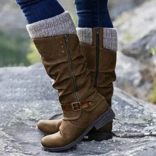 Knee High Buckle Knit Boots