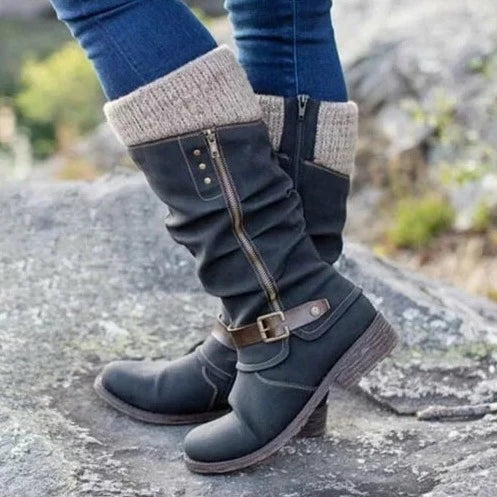 Knee High Buckle Knit Boots