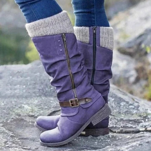 Knee High Buckle Knit Boots