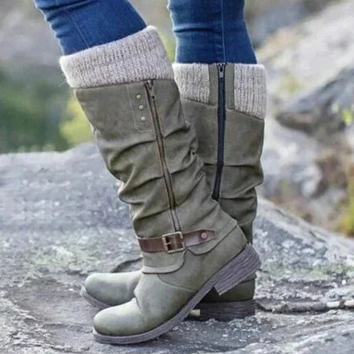 Knee High Buckle Knit Boots