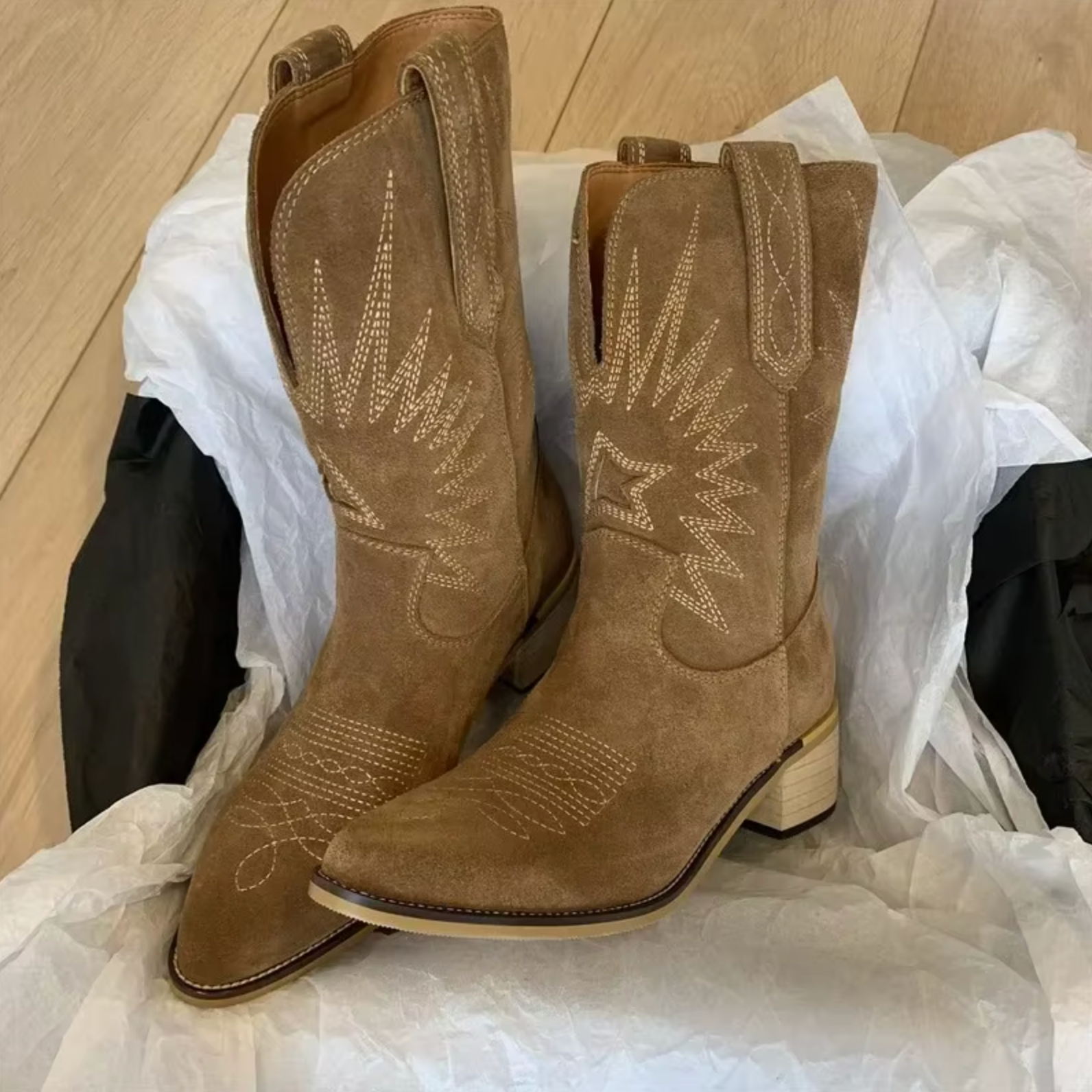 Laurie Embroidered Suede Cowboy Boots