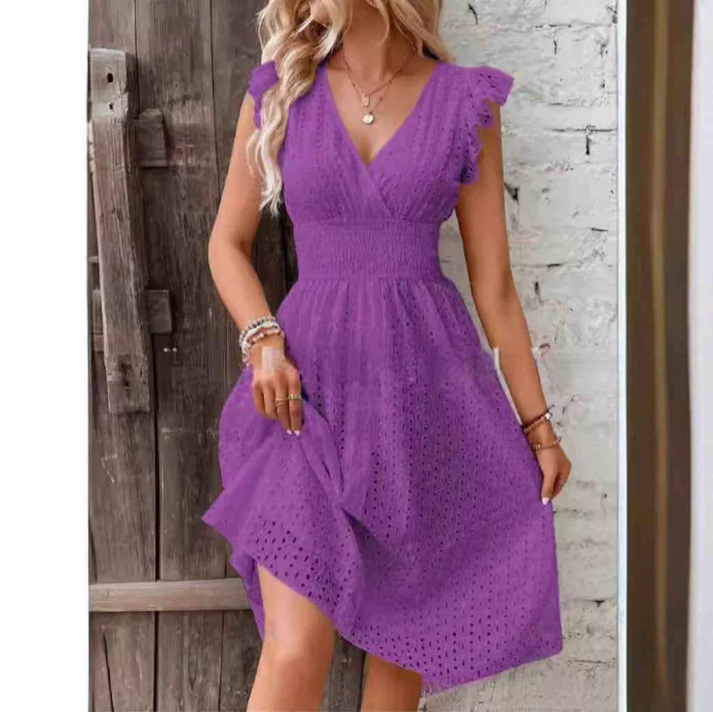 Lily Breezy Eyelet V Neck Dress