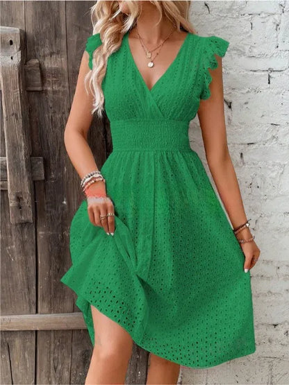 Lily Breezy Eyelet V Neck Dress