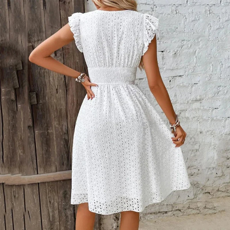 Lily Breezy Eyelet V Neck Dress