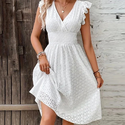Lily Breezy Eyelet V Neck Dress