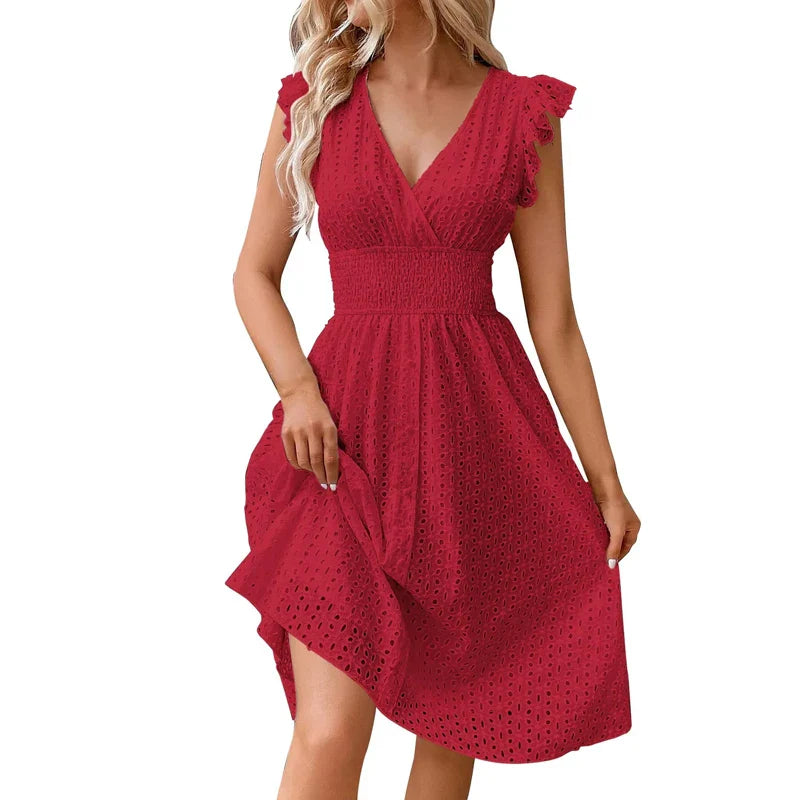 Lily Breezy Eyelet V Neck Dress