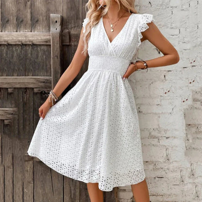 Lily Breezy Eyelet V Neck Dress
