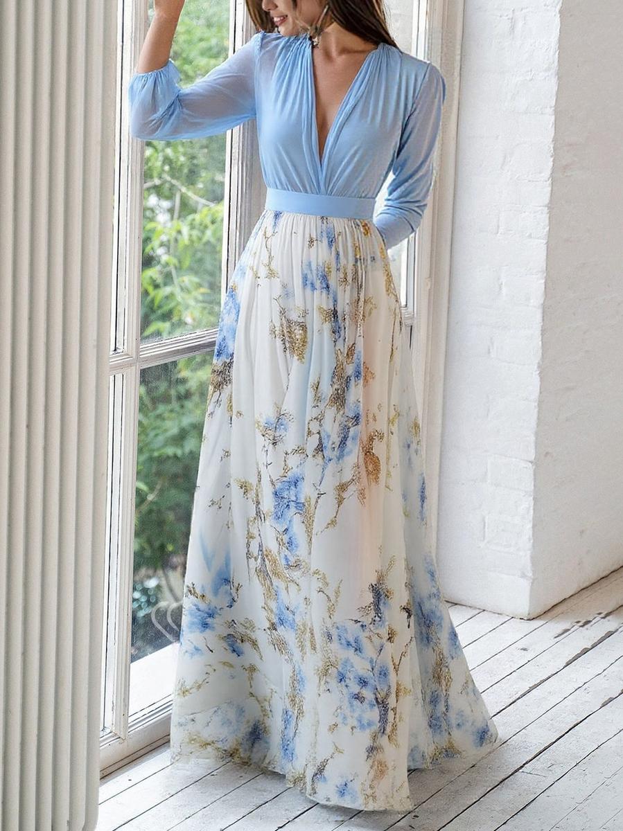 Nova Powder Blue Floral Maxi Dress