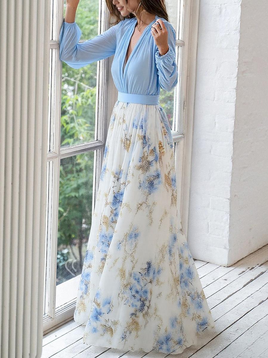Nova Powder Blue Floral Maxi Dress