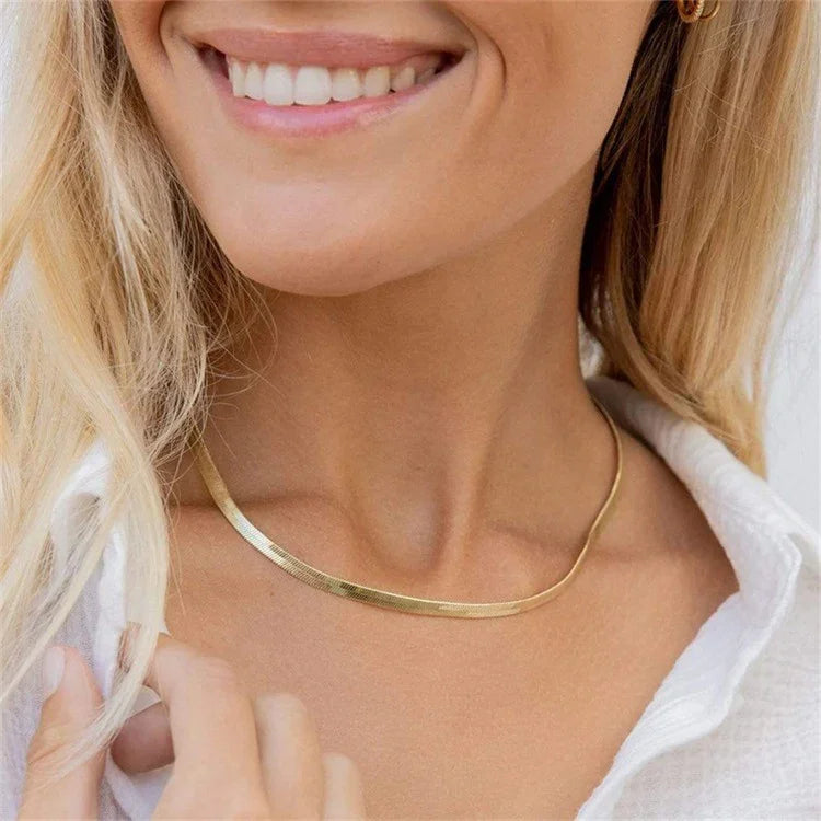 Gold Herringbone Chain Necklace