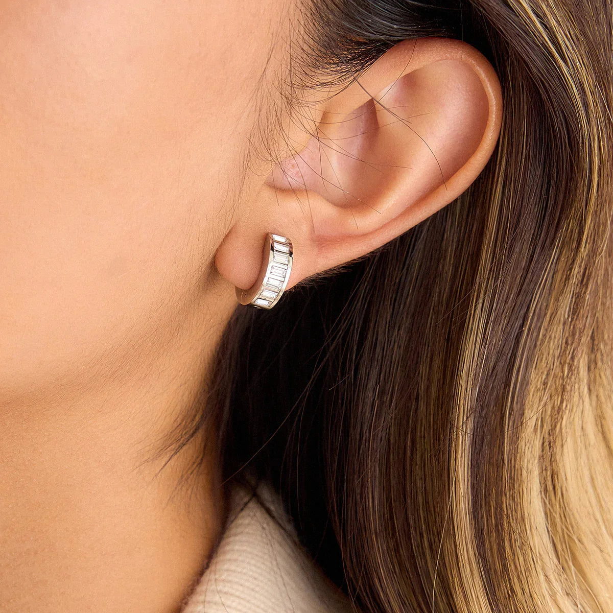 Sloane Baguette Huggies Earrings