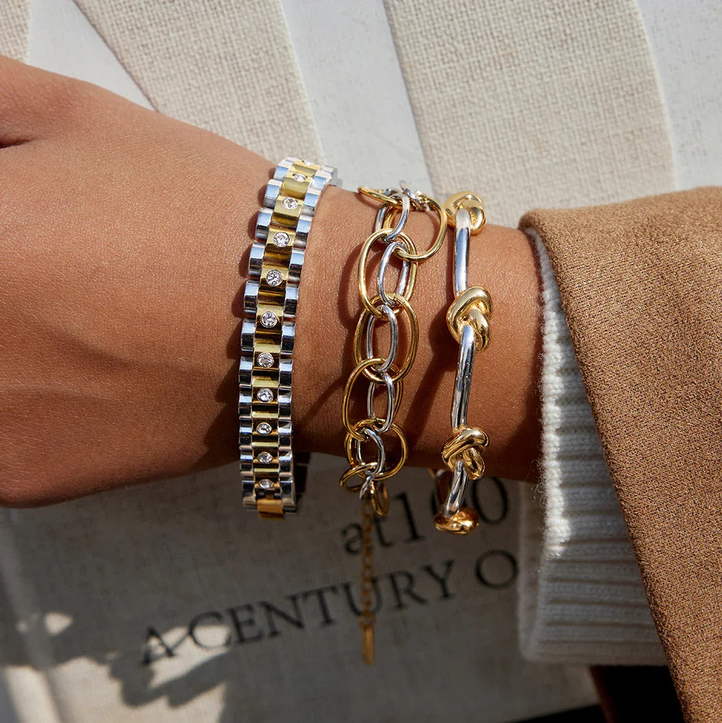 Two Tone Knot Bangle Bracelet