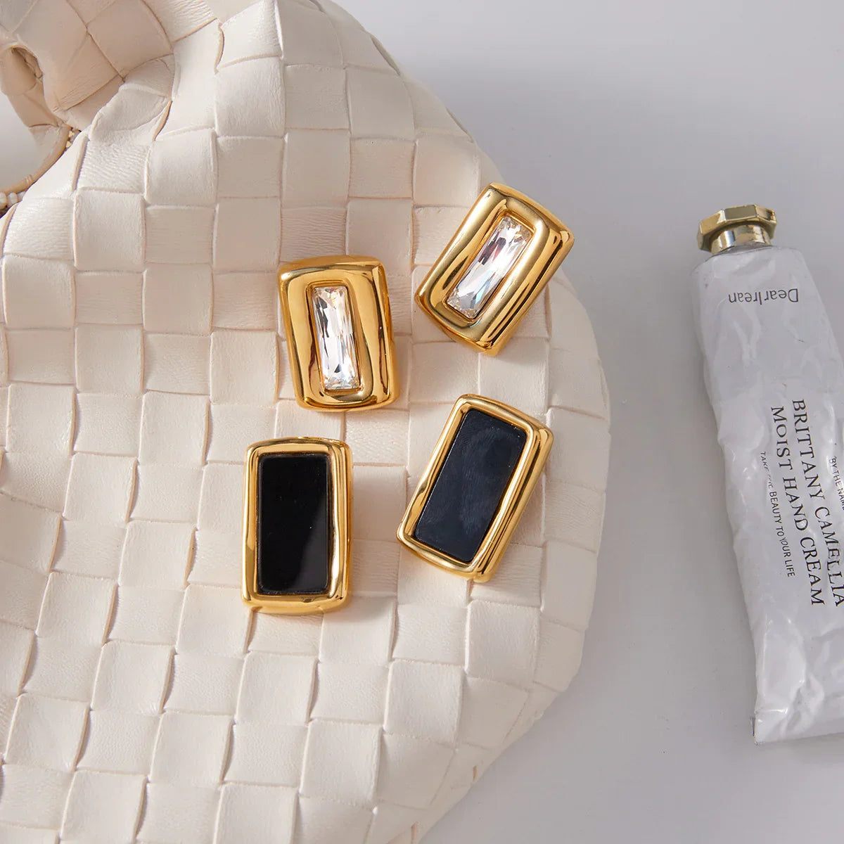 Geometric Black Enamel Earrings