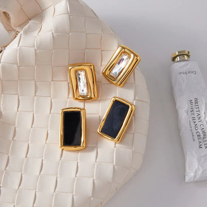 Geometric Black Enamel Earrings