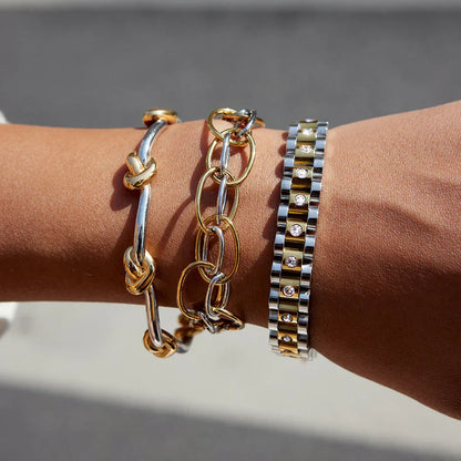 Two Tone Knot Bangle Bracelet