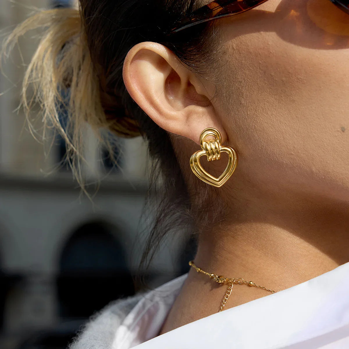 Gold Heart Drop Earrings
