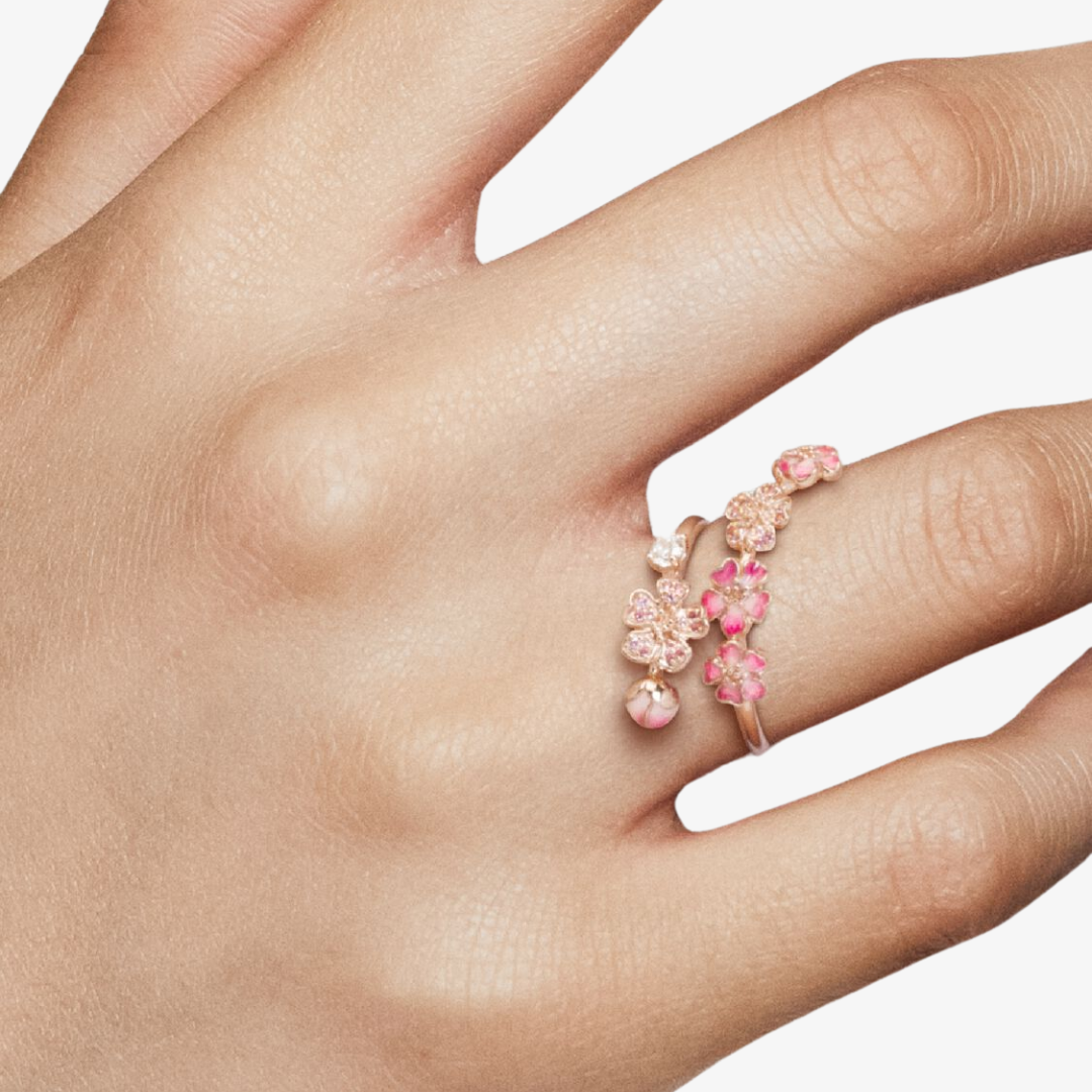 Pink Peach Blossom Open Ring