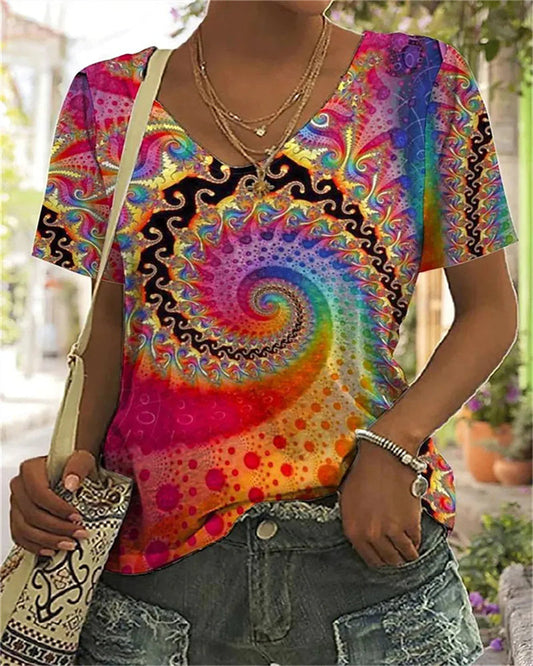 Psychedelic Spiral V Neck Tee