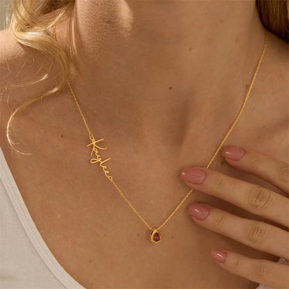 Custom Name & Teardrop Birthstone Necklace