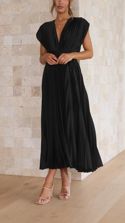 Silk Pleated High Waist Maxi Dress
