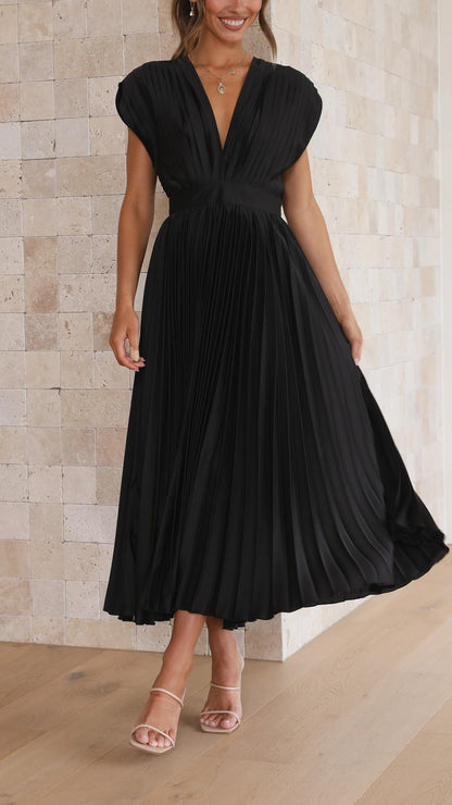 Silk Pleated High Waist Maxi Dress