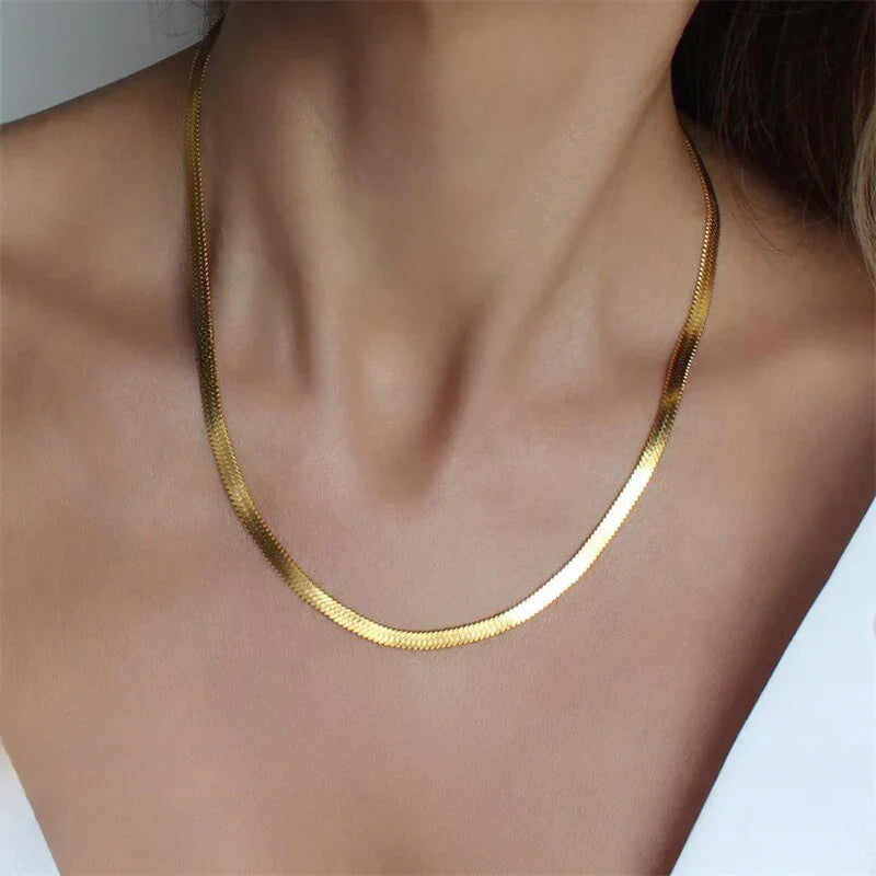 Gold Herringbone Chain Necklace