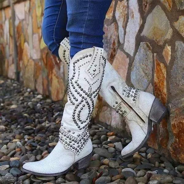 Western Edge Studded Knee-High Boots